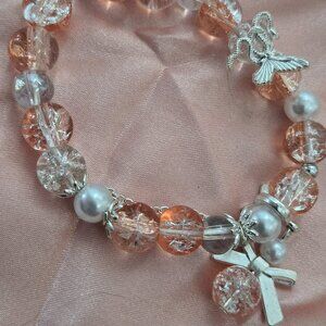 Beaded Stretch Bracelet With Dangle Bow